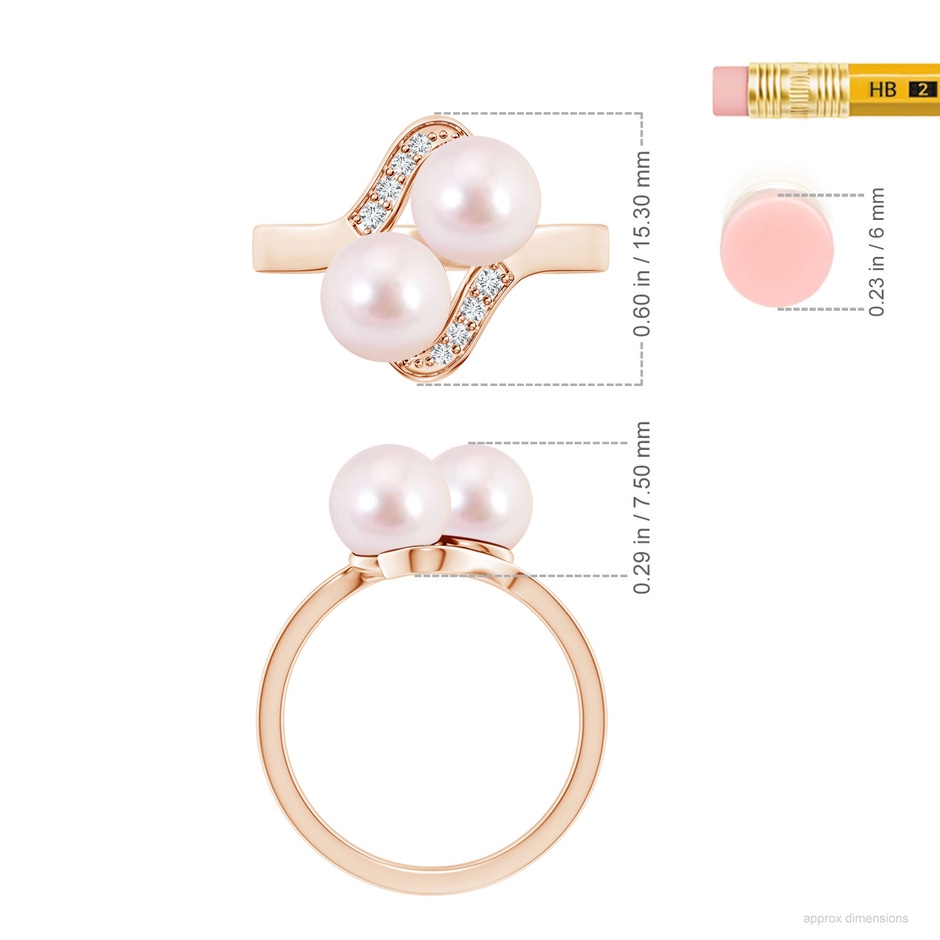 7mm AAAA Dual Akoya Cultured Pearl Ring with Diamond Accents in Rose Gold ruler