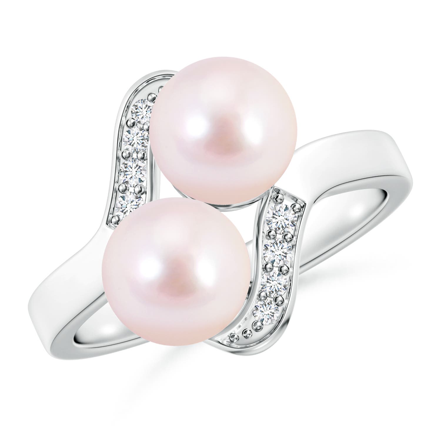 7mm AAAA Dual Akoya Cultured Pearl Ring with Diamond Accents in White Gold