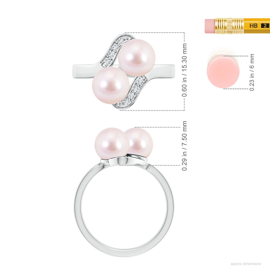 7mm AAAA Dual Akoya Cultured Pearl Ring with Diamond Accents in White Gold ruler