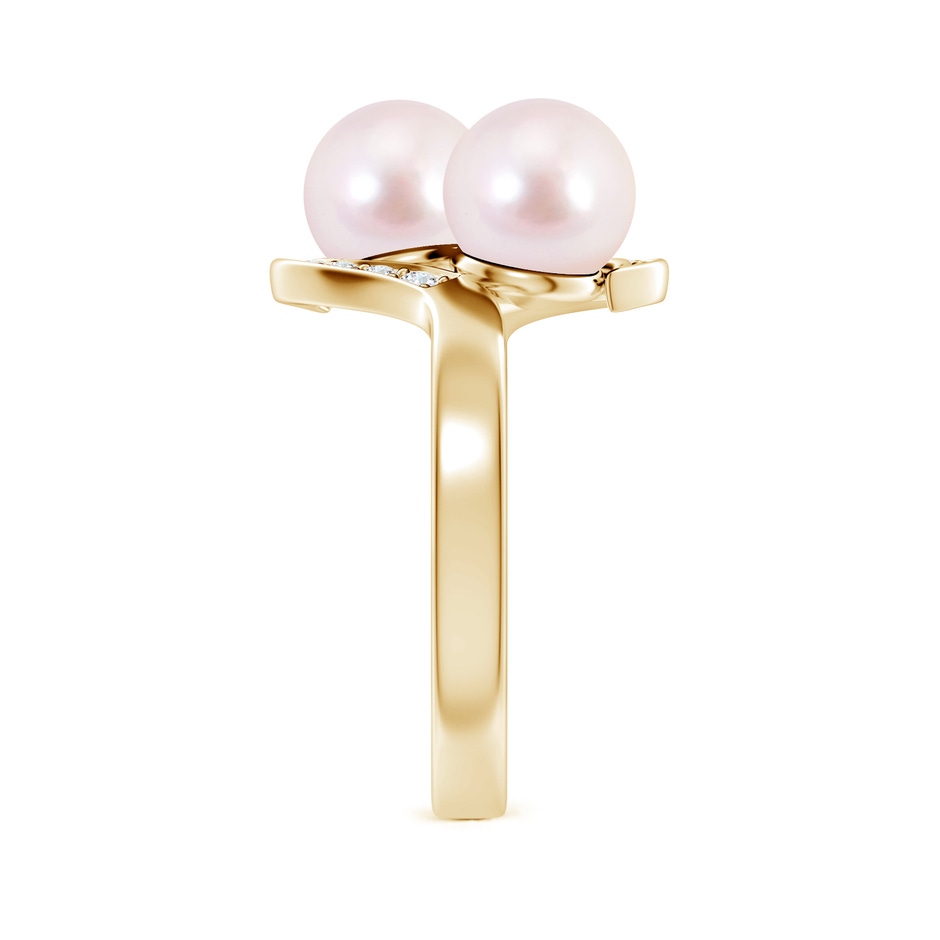 7mm AAAA Dual Akoya Cultured Pearl Ring with Diamond Accents in Yellow Gold side 299