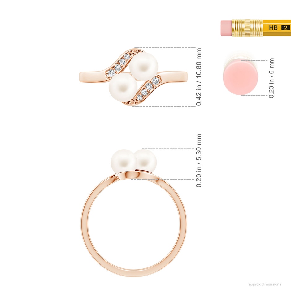 5mm AA Dual Freshwater Pearl Ring with Diamond Accents in Rose Gold ruler