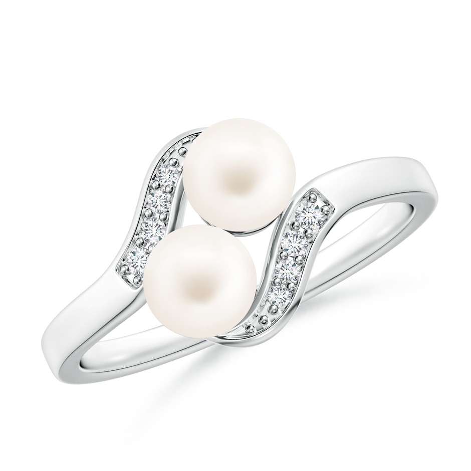 5mm AA Dual Freshwater Pearl Ring with Diamond Accents in S999 Silver 
