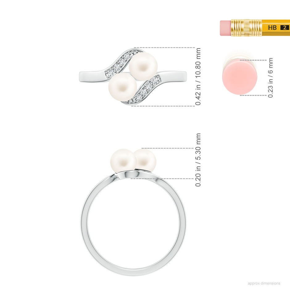 5mm AA Dual Freshwater Pearl Ring with Diamond Accents in S999 Silver ruler