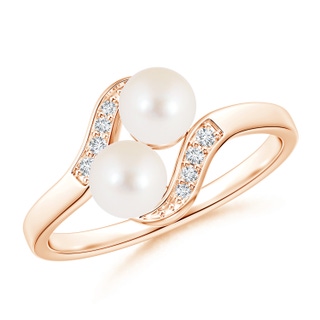 5mm AAA Dual Freshwater Pearl Ring with Diamond Accents in Rose Gold