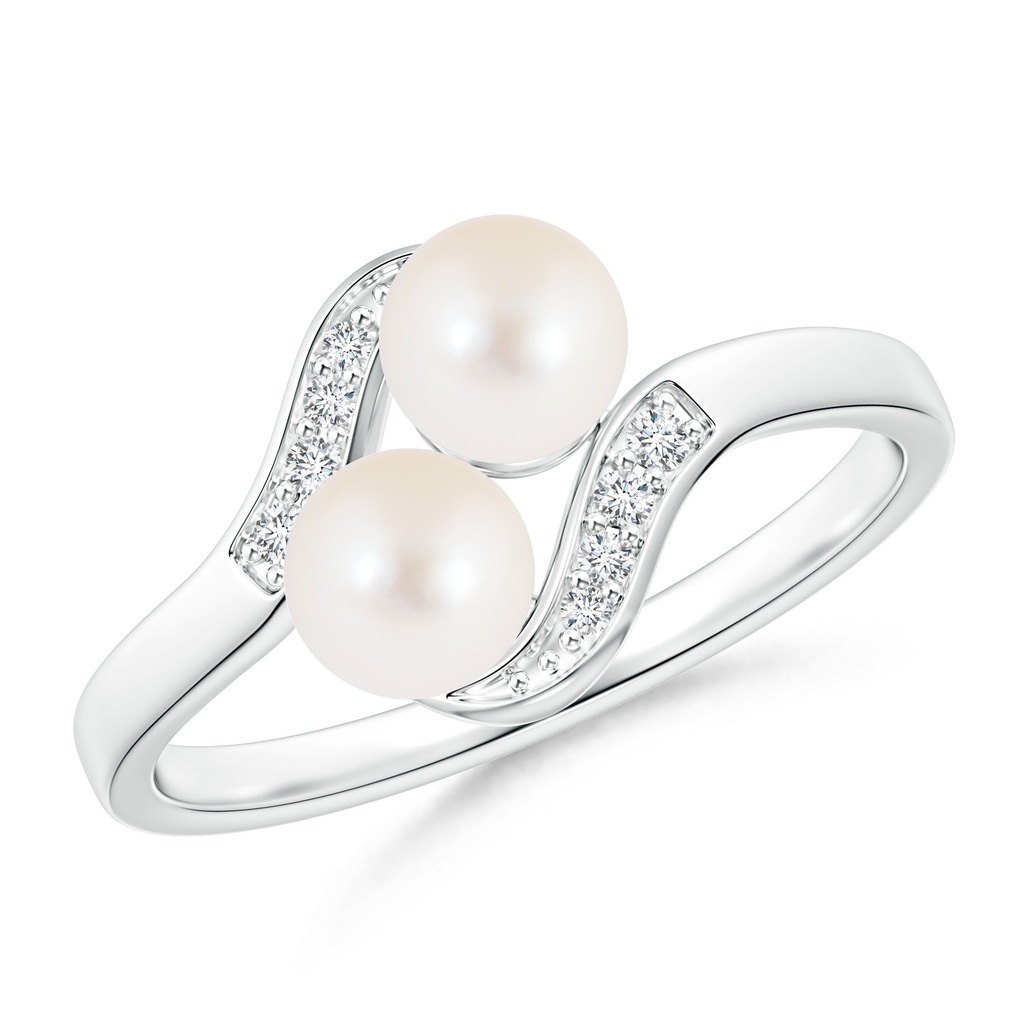 5mm AAA Dual Freshwater Pearl Ring with Diamond Accents in S999 Silver