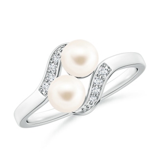 5mm AAA Dual Freshwater Pearl Ring with Diamond Accents in S999 Silver