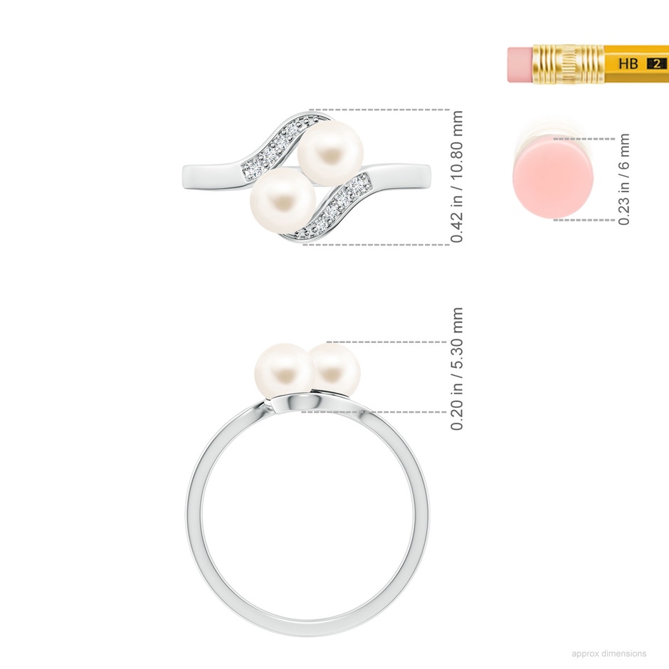 5mm AAA Dual Freshwater Pearl Ring with Diamond Accents in White Gold ruler