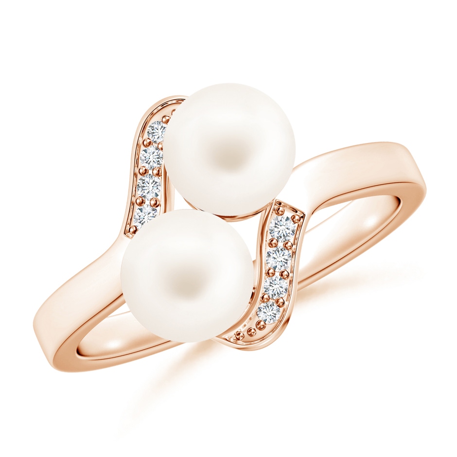 6mm AA Dual Freshwater Pearl Ring with Diamond Accents in 9K Rose Gold 