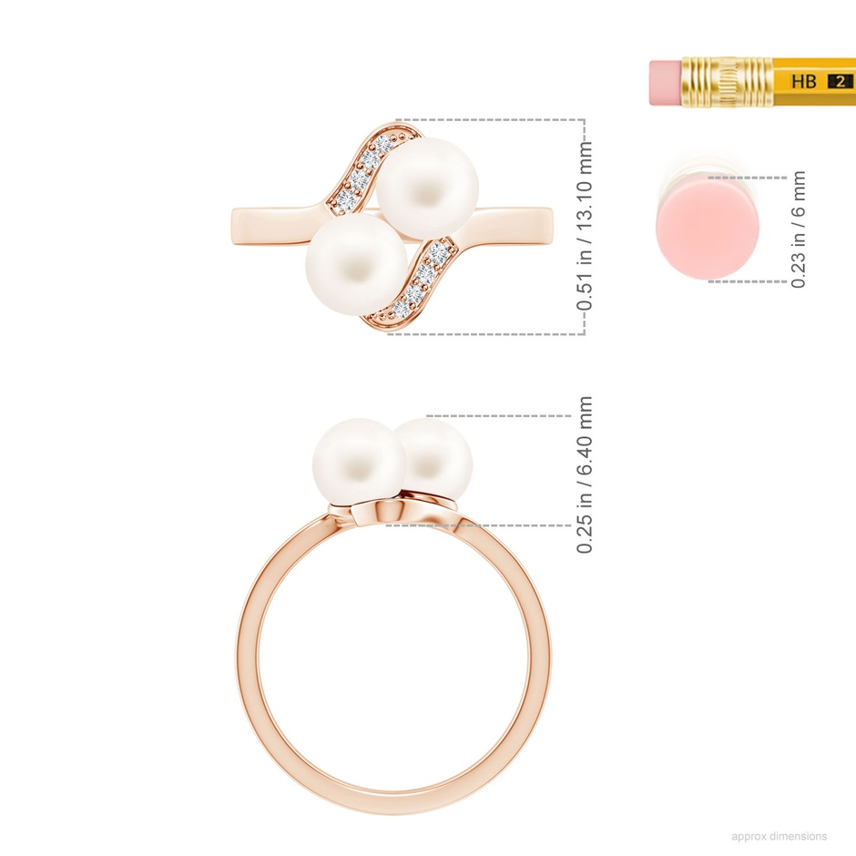 6mm AA Dual Freshwater Pearl Ring with Diamond Accents in 9K Rose Gold ruler