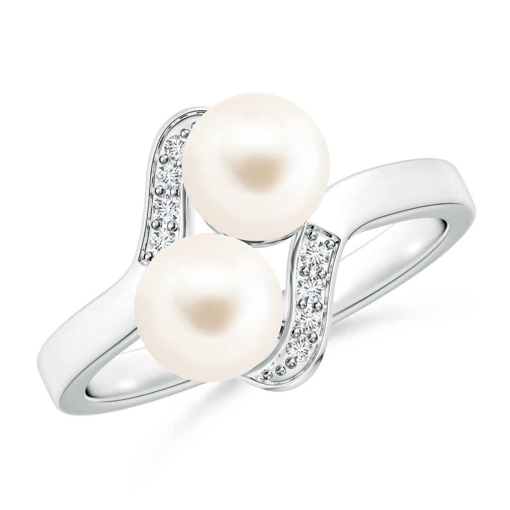 6mm AAA Dual Freshwater Pearl Ring with Diamond Accents in 18K White Gold