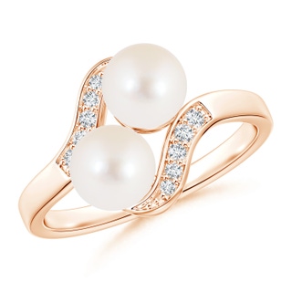 6mm AAA Dual Freshwater Pearl Ring with Diamond Accents in Rose Gold