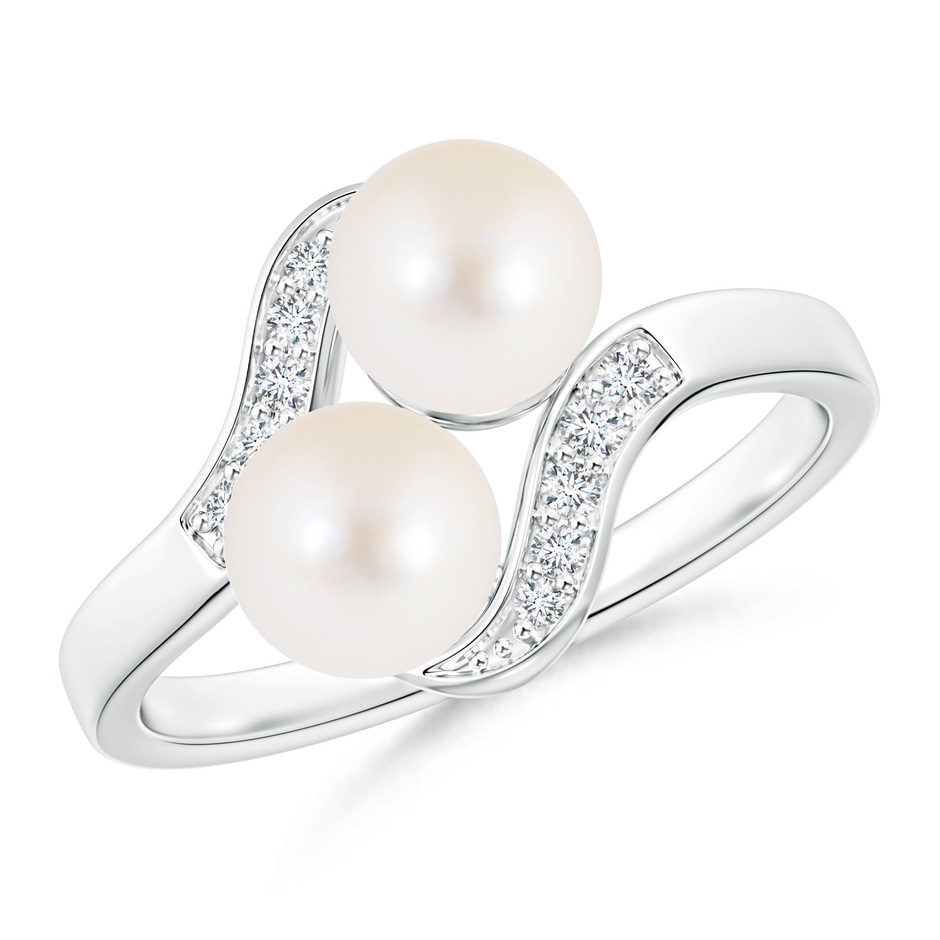 6mm AAA Dual Freshwater Pearl Ring with Diamond Accents in White Gold 