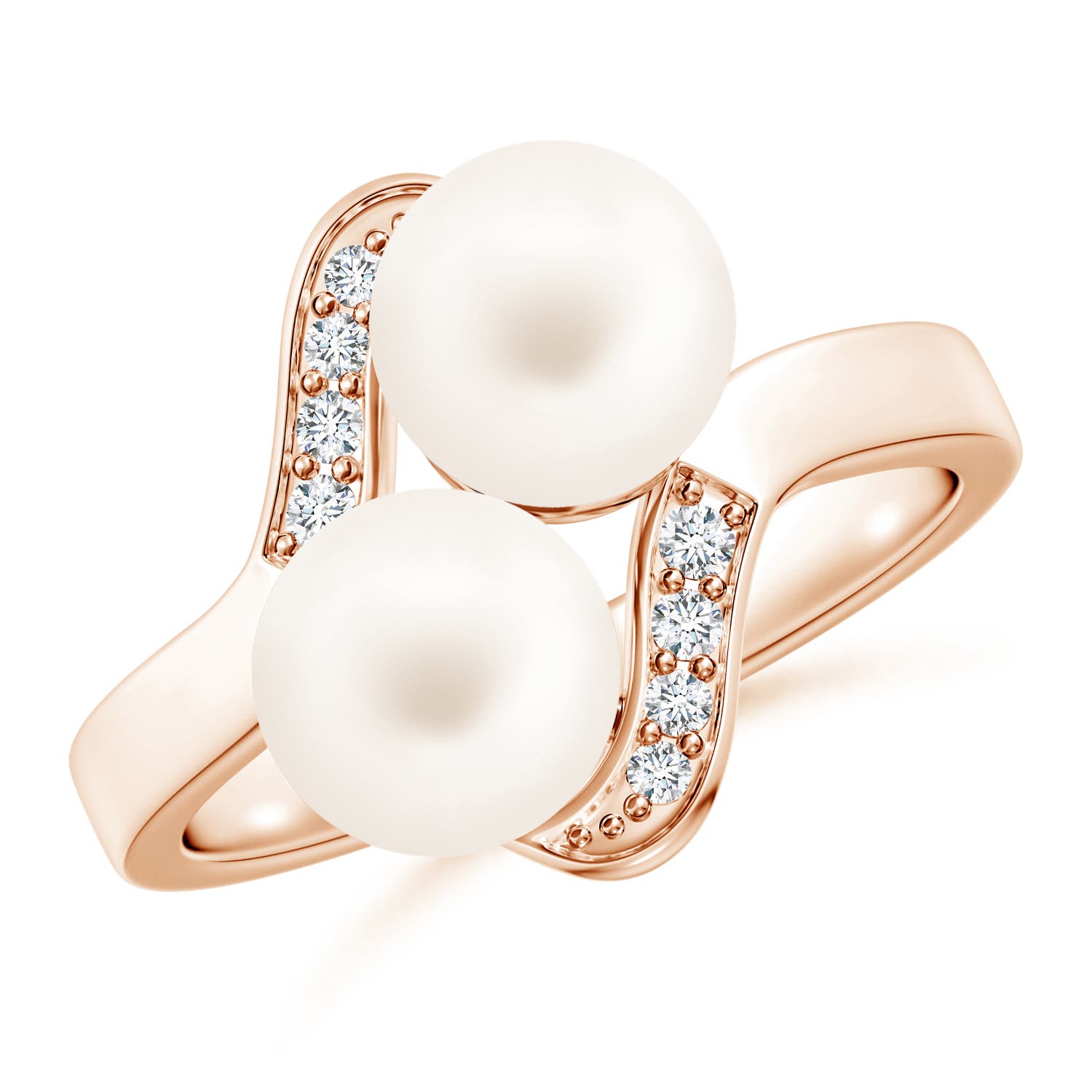 7mm AA Dual Freshwater Pearl Ring with Diamond Accents in 18CT Rose Gold