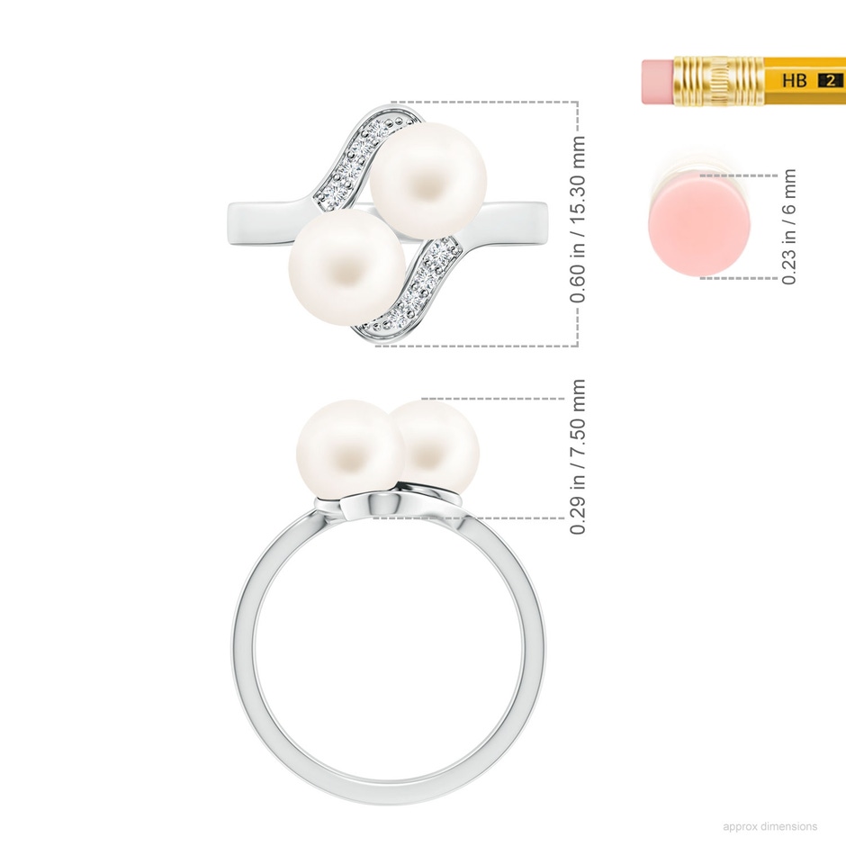 7mm AA Dual Freshwater Pearl Ring with Diamond Accents in S999 Silver ruler
