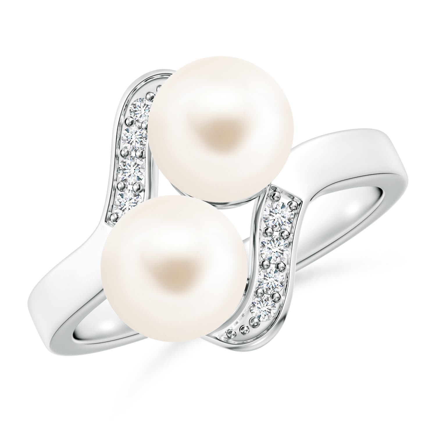 7mm AAA Dual Freshwater Pearl Ring with Diamond Accents in 18K White Gold