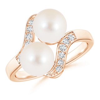7mm AAA Dual Freshwater Pearl Ring with Diamond Accents in Rose Gold