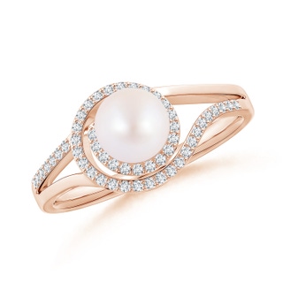 6mm AA Japanese Akoya Pearl Spiral Halo Ring with Diamonds in Rose Gold