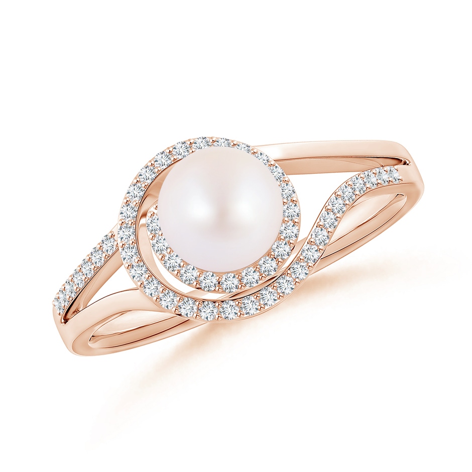 6mm AA Japanese Akoya Pearl Spiral Halo Ring with Diamonds in Rose Gold 