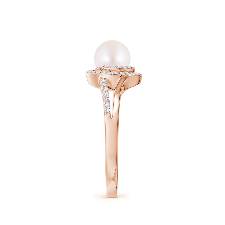 6mm AA Japanese Akoya Pearl Spiral Halo Ring with Diamonds in Rose Gold side 2