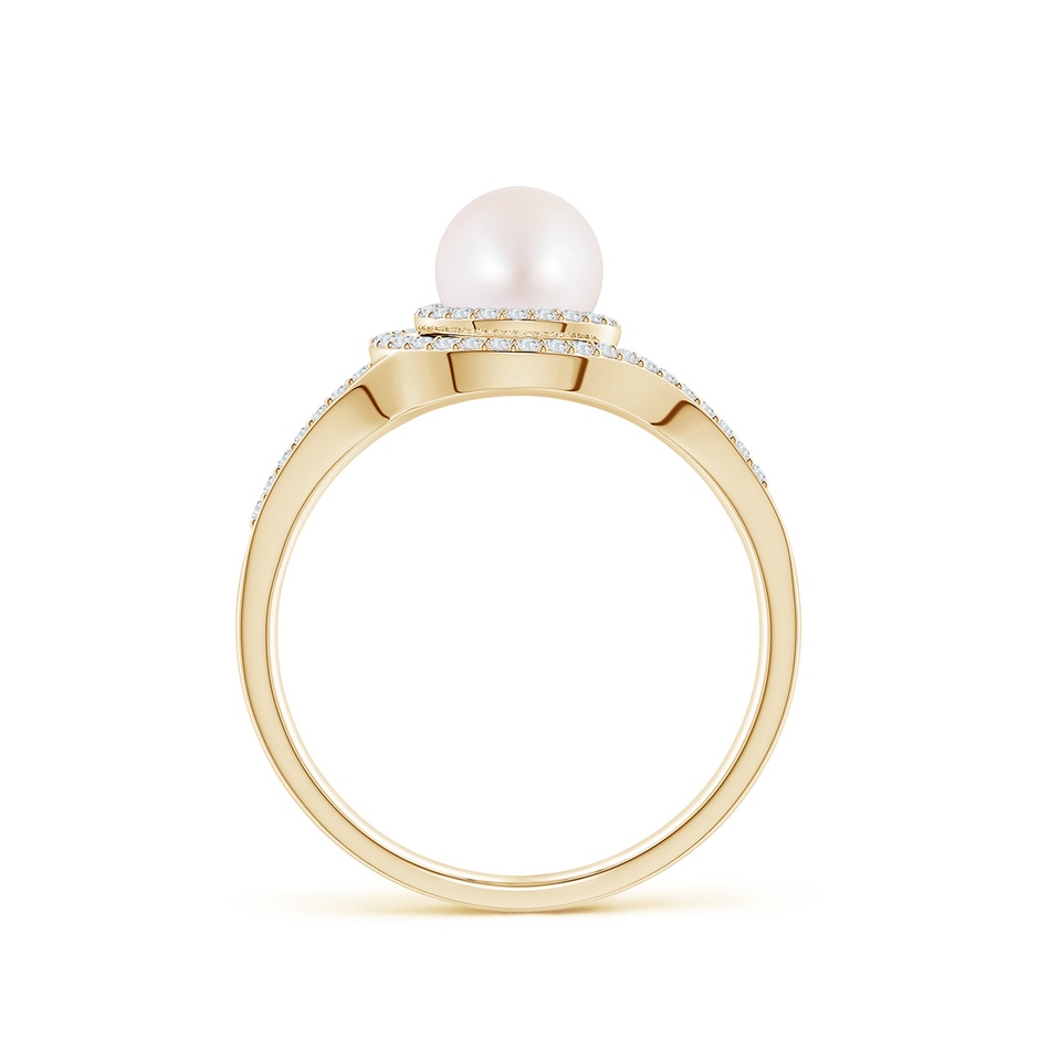 6mm AA Japanese Akoya Pearl Spiral Halo Ring with Diamonds in Yellow Gold side 1