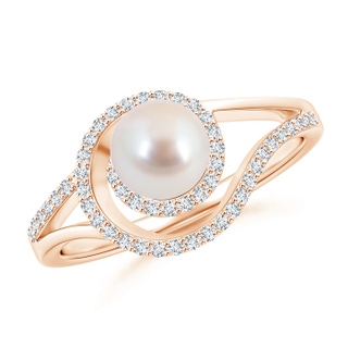 6mm AAA Japanese Akoya Pearl Spiral Halo Ring with Diamonds in 9K Rose Gold