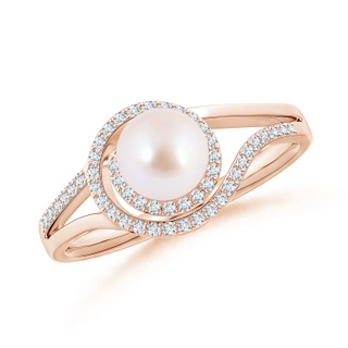 6mm AAA Japanese Akoya Pearl Spiral Halo Ring with Diamonds in Rose Gold