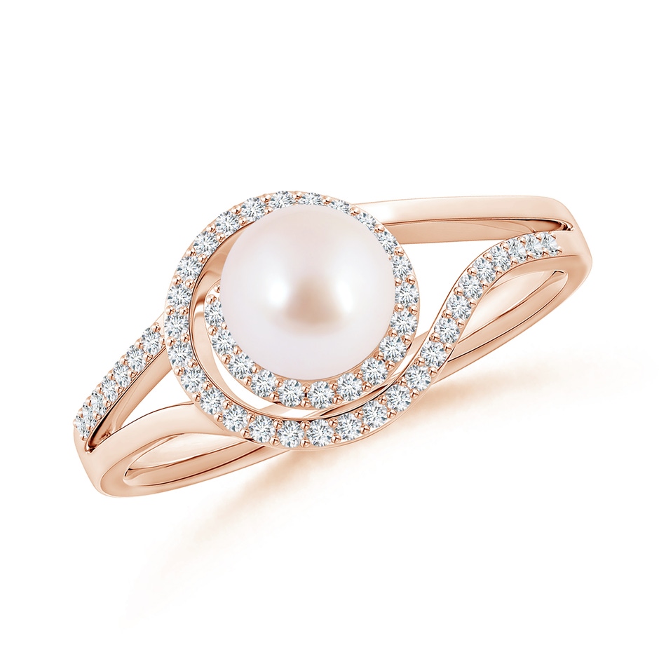 6mm AAA Japanese Akoya Pearl Spiral Halo Ring with Diamonds in Rose Gold 
