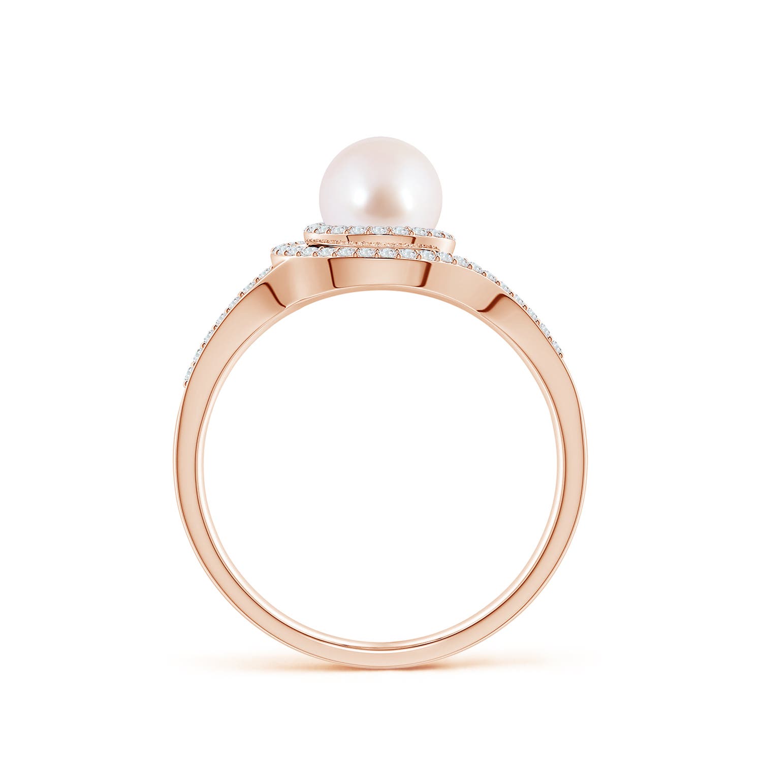 6mm AAA Japanese Akoya Pearl Spiral Halo Ring with Diamonds in Rose Gold