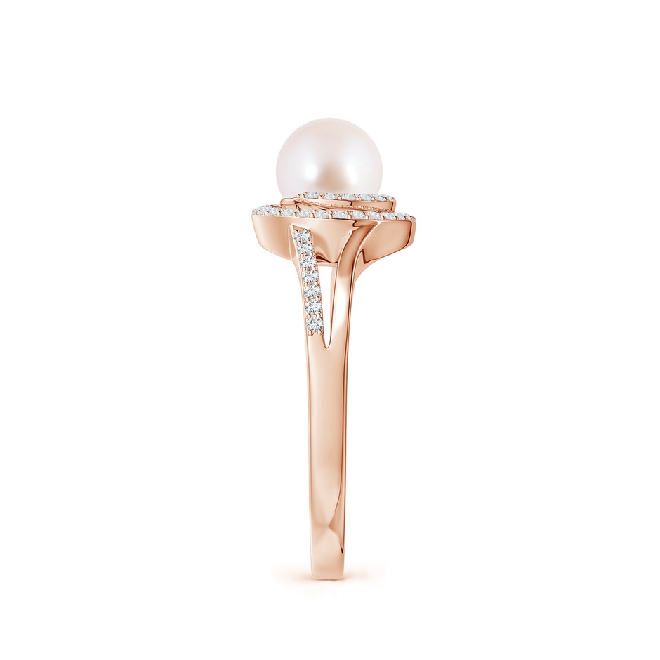 6mm AAA Japanese Akoya Pearl Spiral Halo Ring with Diamonds in Rose Gold side 2