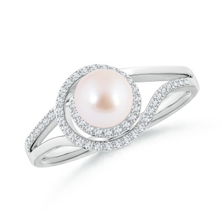 6mm AAA Japanese Akoya Pearl Spiral Halo Ring with Diamonds in White Gold