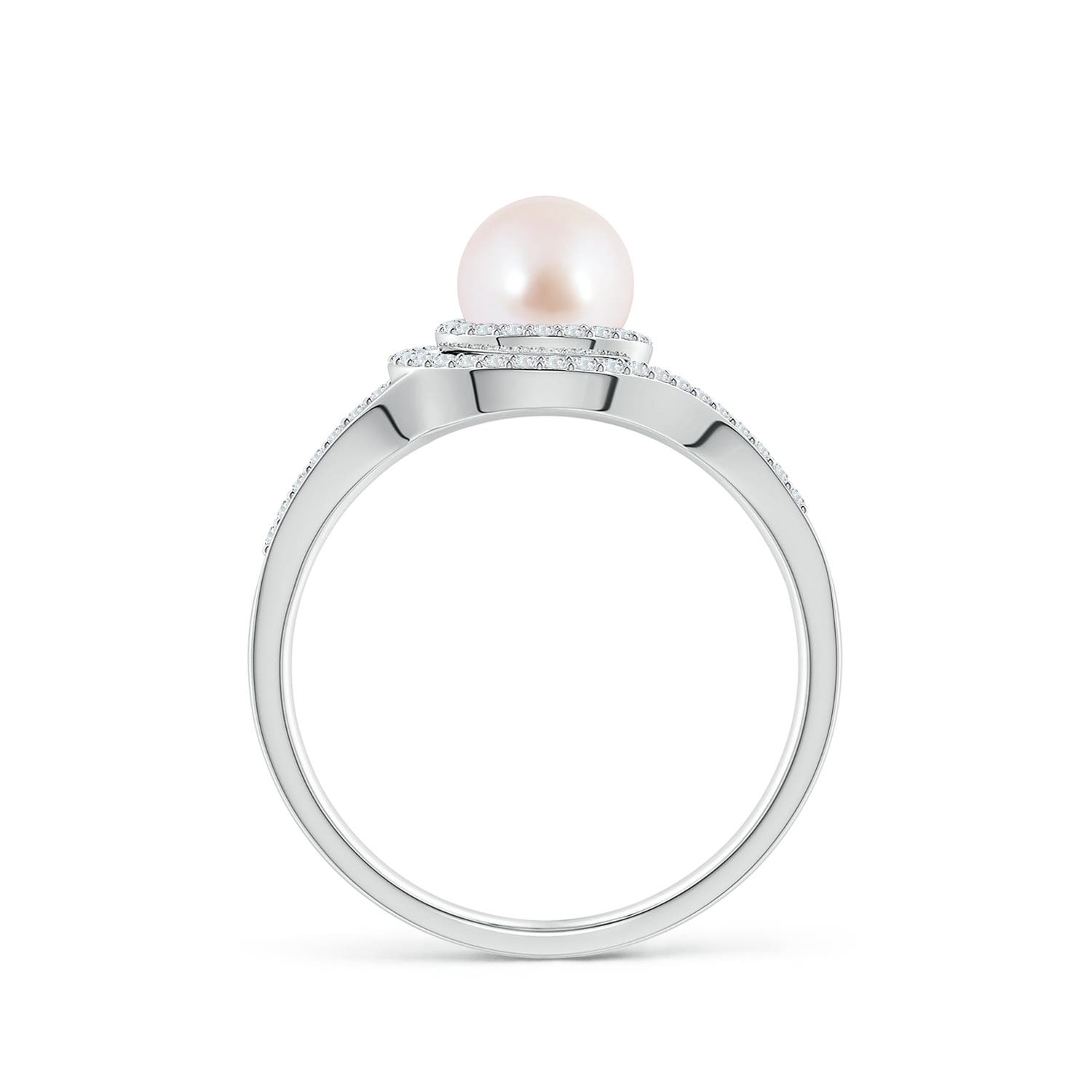 6mm AAA Japanese Akoya Pearl Spiral Halo Ring with Diamonds in White Gold