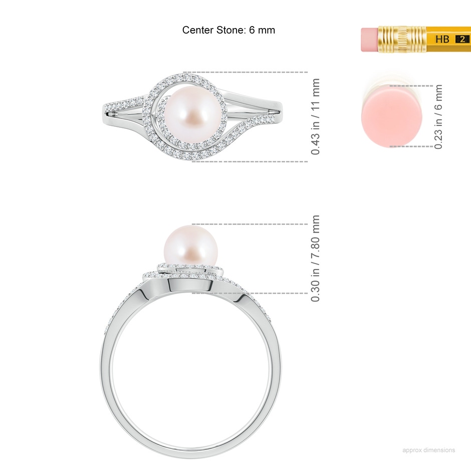 6mm AAA Japanese Akoya Pearl Spiral Halo Ring with Diamonds in White Gold ruler