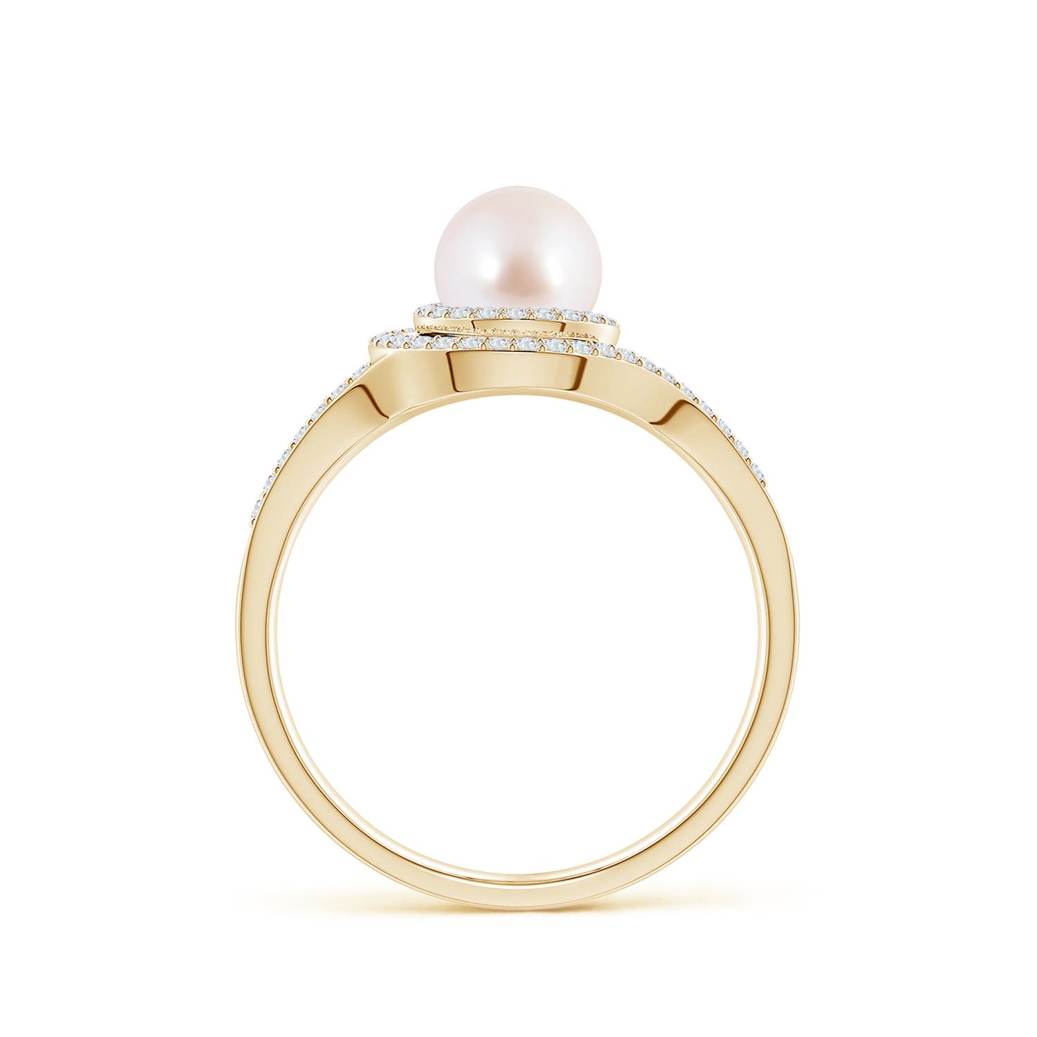 6mm AAA Japanese Akoya Pearl Spiral Halo Ring with Diamonds in Yellow Gold - side 2