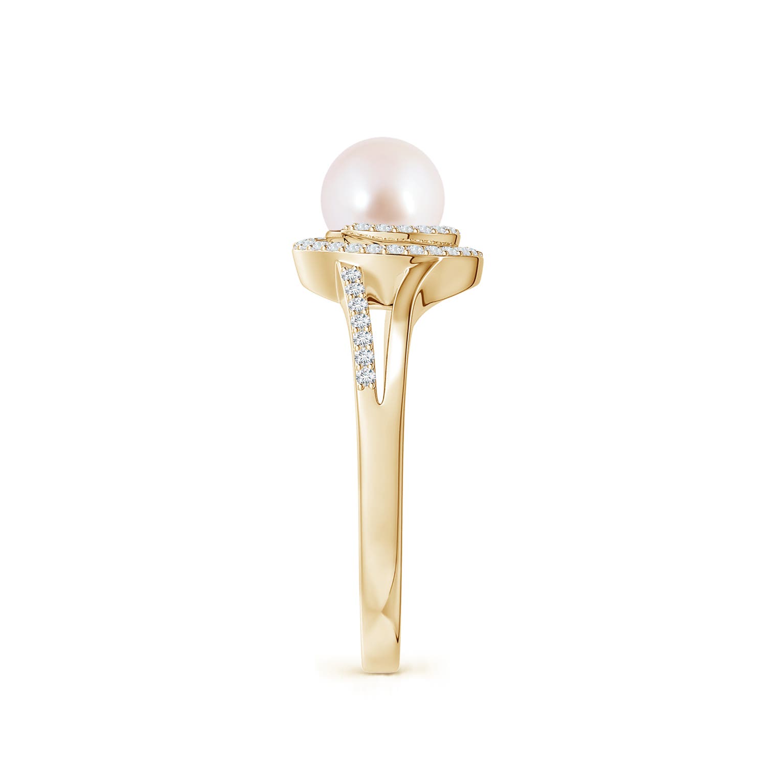6mm AAA Japanese Akoya Pearl Spiral Halo Ring with Diamonds in Yellow Gold - side 3