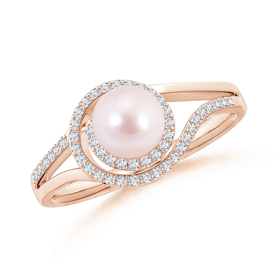 6mm AAAA Japanese Akoya Pearl Spiral Halo Ring with Diamonds in Rose Gold 