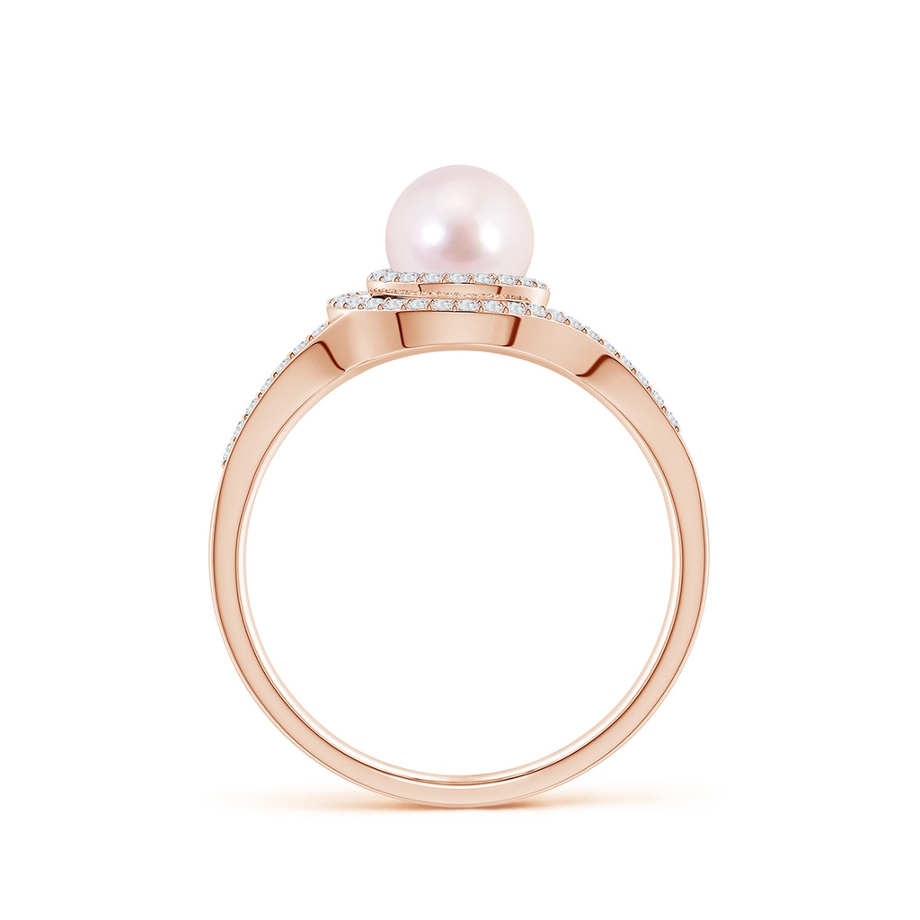 6mm AAAA Japanese Akoya Pearl Spiral Halo Ring with Diamonds in Rose Gold Side 1