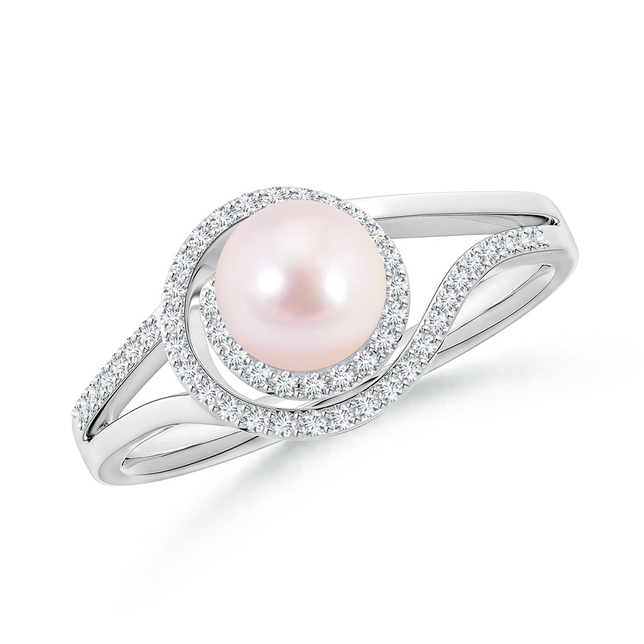 6mm AAAA Japanese Akoya Pearl Spiral Halo Ring with Diamonds in White Gold 