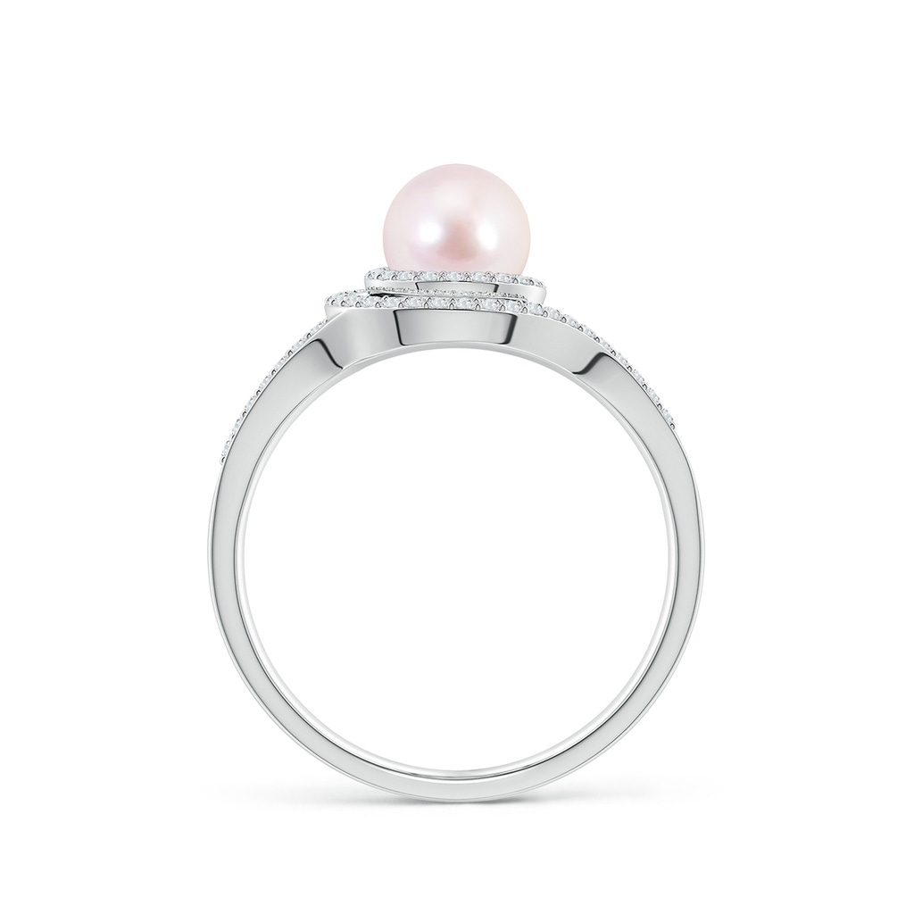 6mm AAAA Japanese Akoya Pearl Spiral Halo Ring with Diamonds in White Gold - side 1