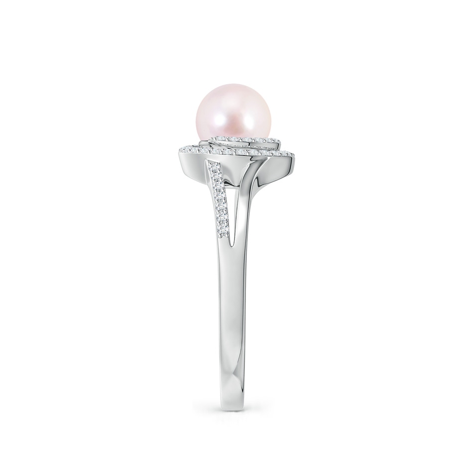 6mm AAAA Japanese Akoya Pearl Spiral Halo Ring with Diamonds in White Gold side 2