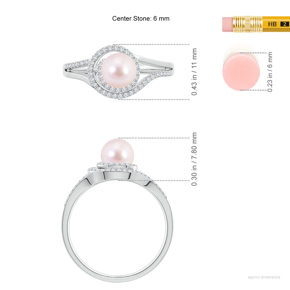6mm AAAA Japanese Akoya Pearl Spiral Halo Ring with Diamonds in White Gold ruler