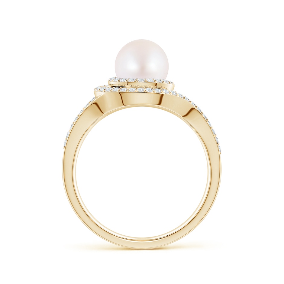 7mm AA Japanese Akoya Pearl Spiral Halo Ring with Diamonds in Yellow Gold side 1