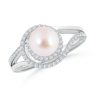 7mm AAA Japanese Akoya Pearl Spiral Halo Ring with Diamonds in White Gold