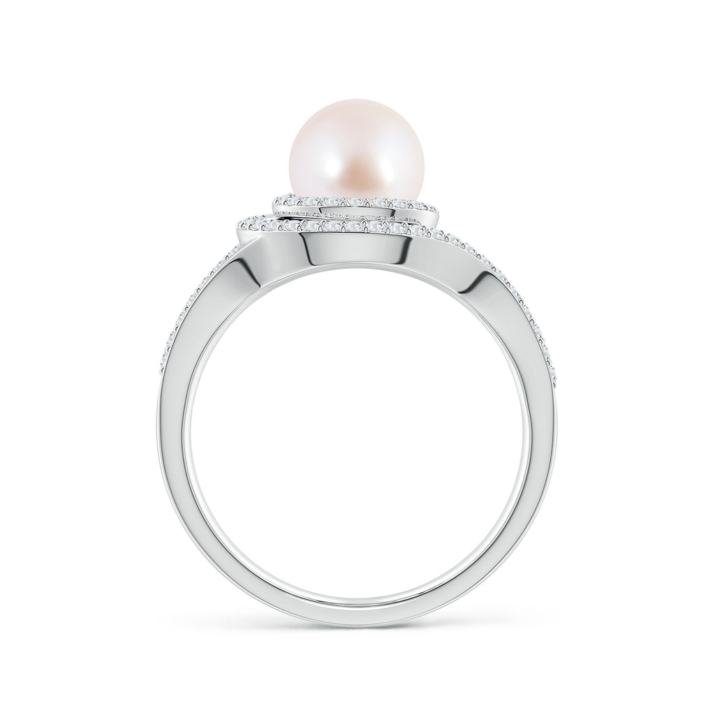 7mm AAA Japanese Akoya Pearl Spiral Halo Ring with Diamonds in White Gold Side 1