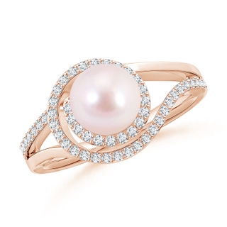 7mm AAAA Japanese Akoya Pearl Spiral Halo Ring with Diamonds in Rose Gold