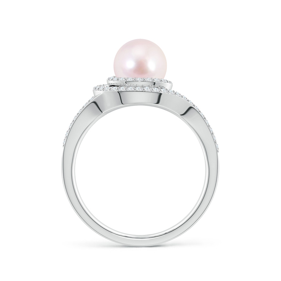 7mm AAAA Japanese Akoya Pearl Spiral Halo Ring with Diamonds in White Gold side 1