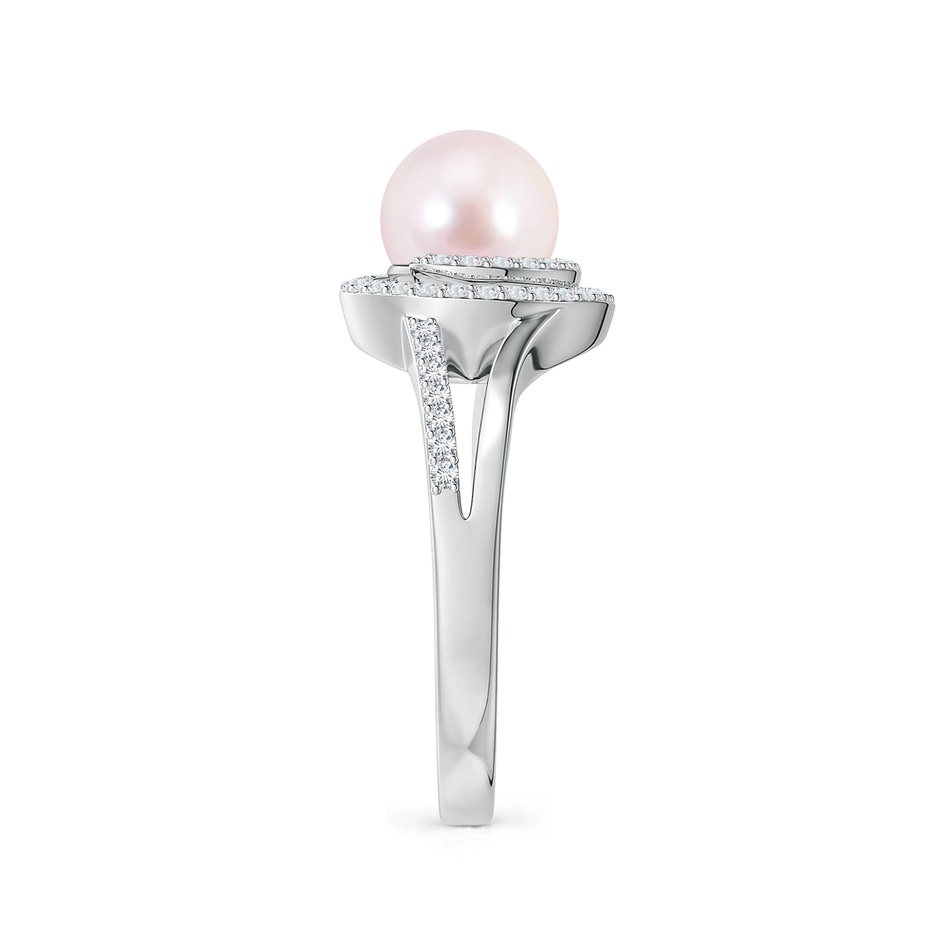 7mm AAAA Japanese Akoya Pearl Spiral Halo Ring with Diamonds in White Gold side 2