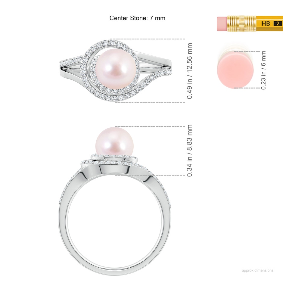 7mm AAAA Japanese Akoya Pearl Spiral Halo Ring with Diamonds in White Gold ruler