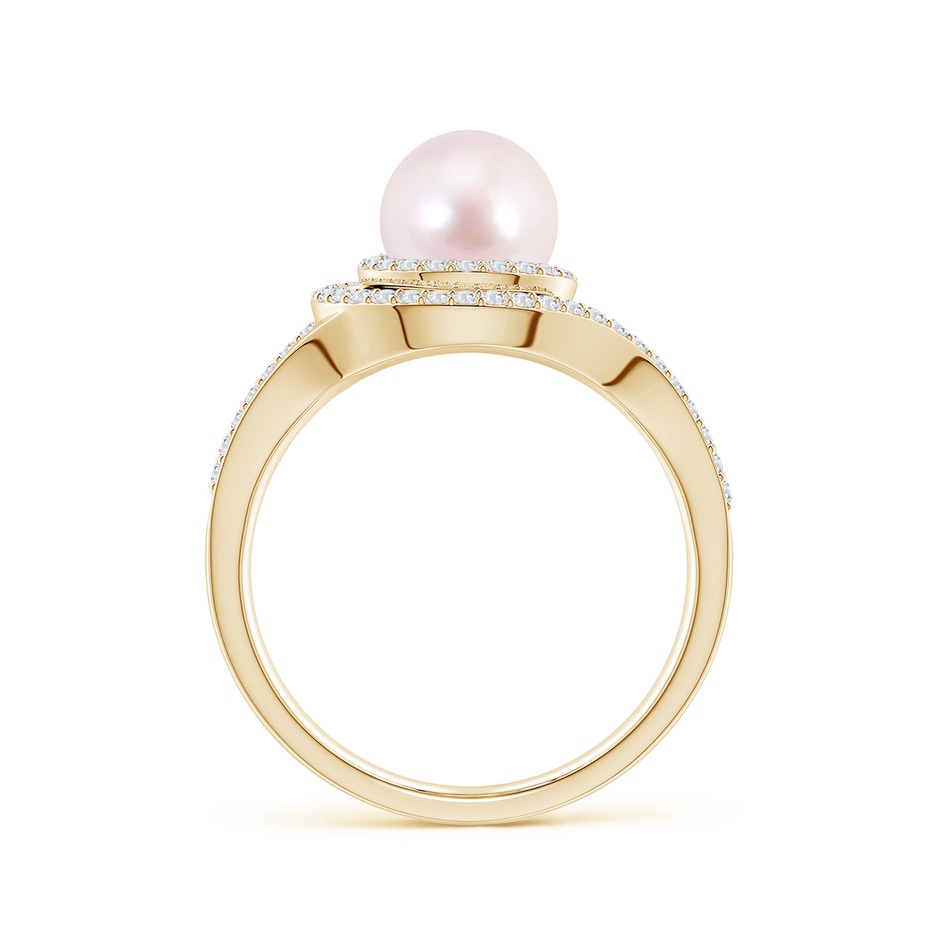 7mm AAAA Japanese Akoya Pearl Spiral Halo Ring with Diamonds in Yellow Gold side 1