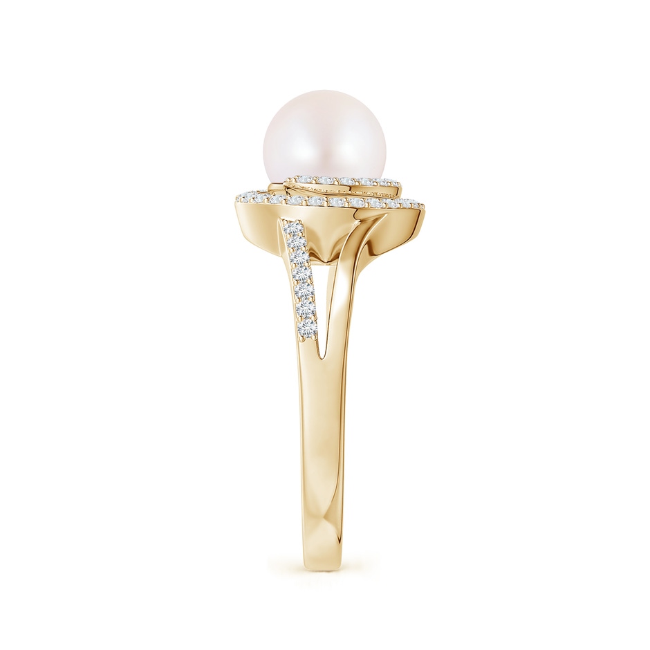 7mm AAAA Japanese Akoya Pearl Spiral Halo Ring with Diamonds in Yellow Gold side 2