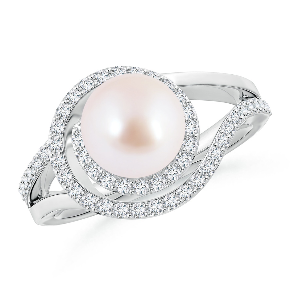 8mm AAA Japanese Akoya Pearl Spiral Halo Ring with Diamonds in White Gold 